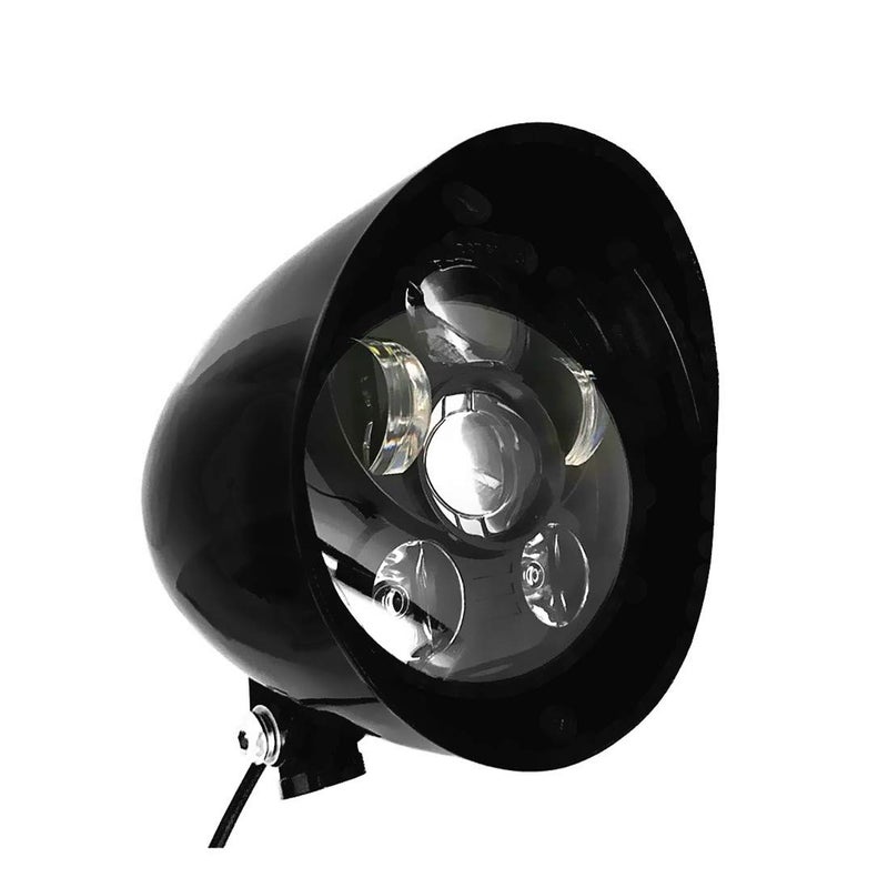 FATECIM 5.75" LED Motorcycle Headlights w/Aluminum Visor Clear Lens 5 3/4 inch Bullet Vintage Lamp for Harley Sportster Dyna Softail Bobber Chopper Honda Yamaha Suzuki Kawasaki Custom Black - Image 1